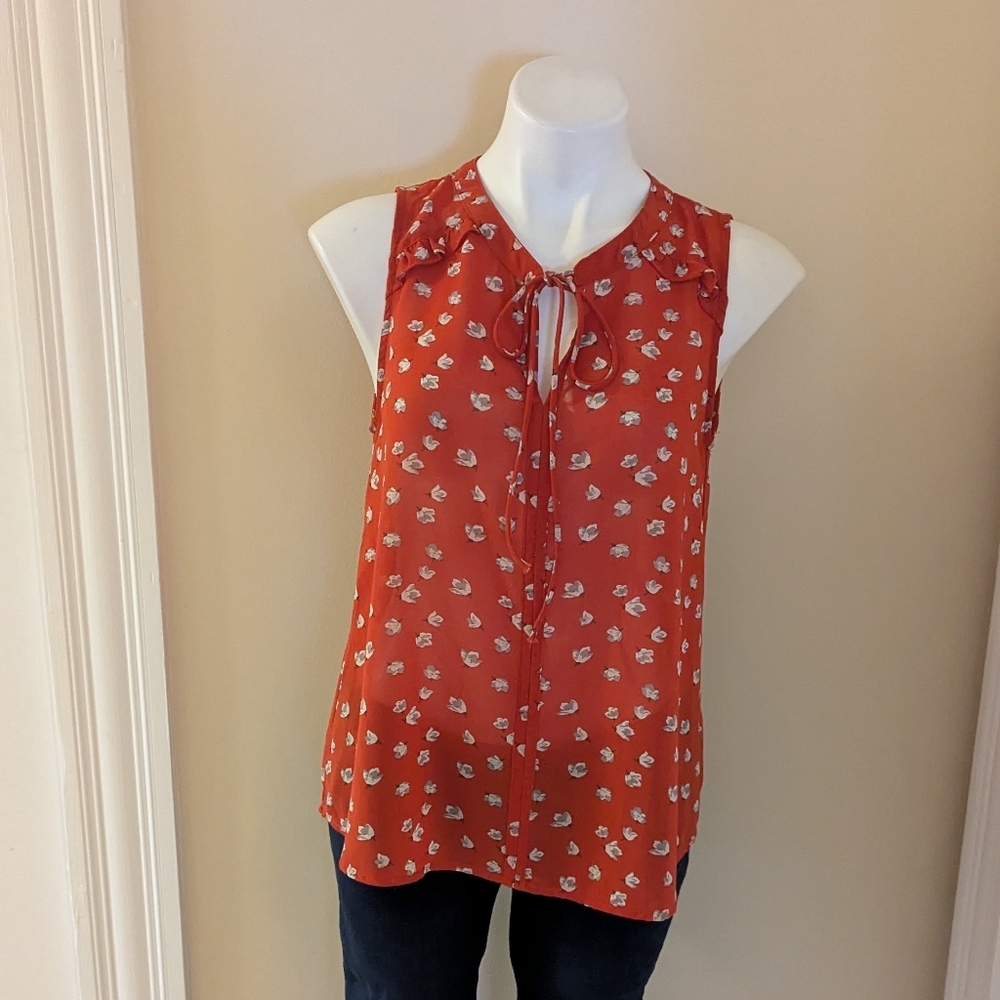 Fun 2 fun orange floral print tank top size S